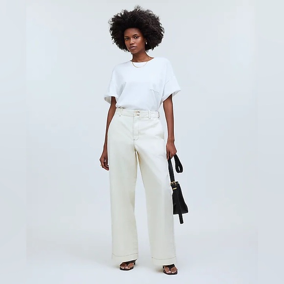 Madewell Pants - NWT Madewell Button-Tab Wide-Legs Pants Antique Cream, Sz 6